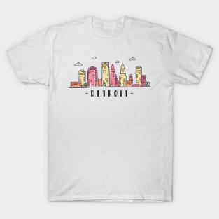 Detroit USA Watercolor Skyline T-Shirt